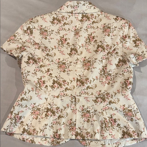 Smart Set Floral Blazer White Pink Green Short Sleeved Light Single Button Sz 9 - Picture 4 of 14